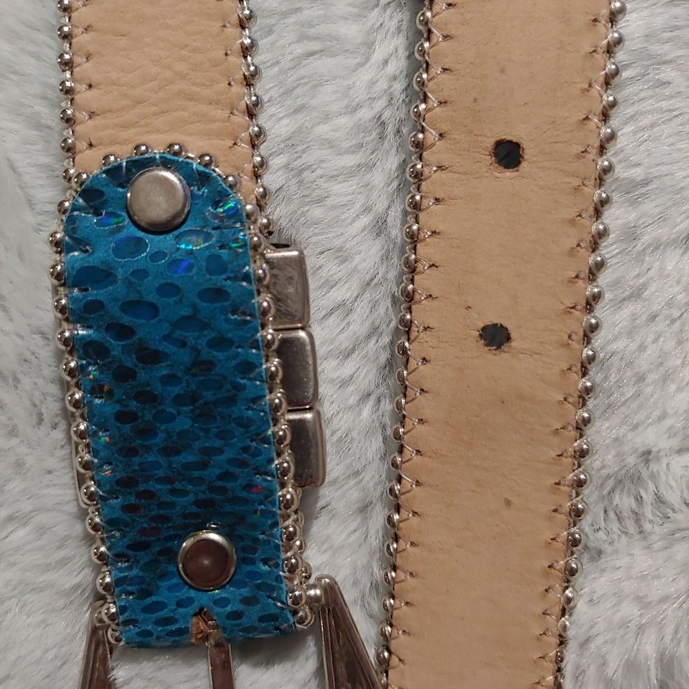 Belts by SImon metallic teal leather belt with silver hardware large - Picture 12 of 16